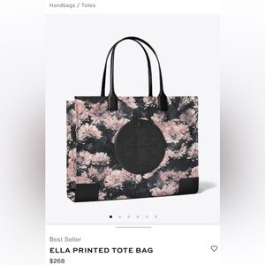 Tory Burch Ella Floral Black Tote Bag